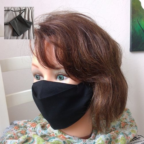 3d - masque alternatif, barrière et sanitaire tissu en coton noir uni - femme