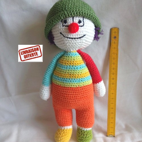 Amigurumi "jo" le clown en coton au crochet - 29cm