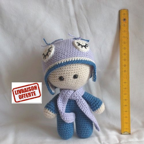 Amigurumi poupée yoyo aviateur en coton au crochet - 18 cm