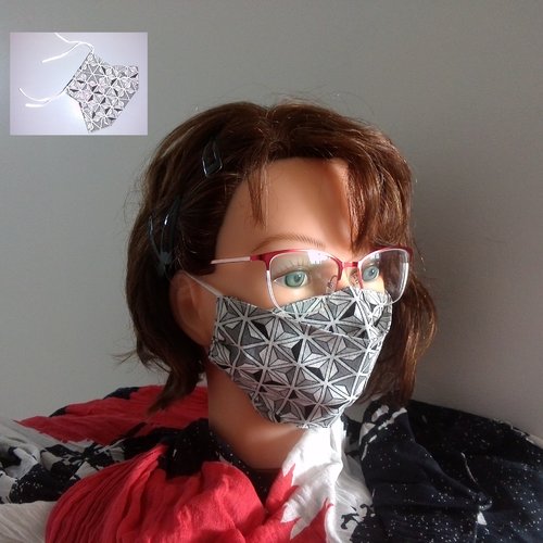 3d - masque alternatif, barrière et sanitaire tissu en coton motif étoiles géométriques - ado, femme