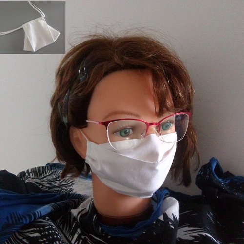 3d - masque alternatif, barrière et sanitaire tissu en coton blanc uni - ado, femme
