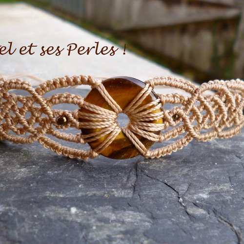 Bracelet macramé donut oeil de tigre