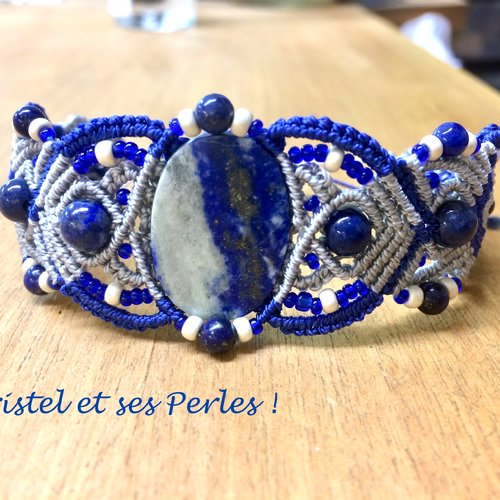 Bracelet macramé bicolore et lapis lazuli