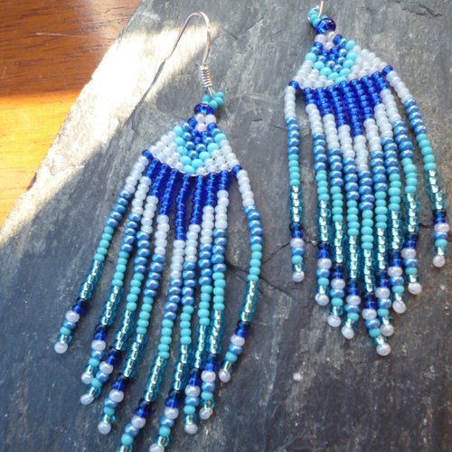 Boucles d'oreilles longues en perles camaieu bleu