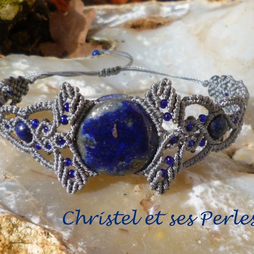 Bracelet macramé feuilles et lapis lazuli