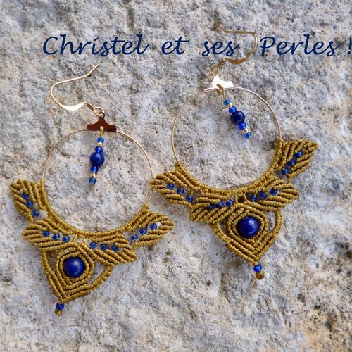 Boucles d'oreilles macramé elfiques et lapis lazuli