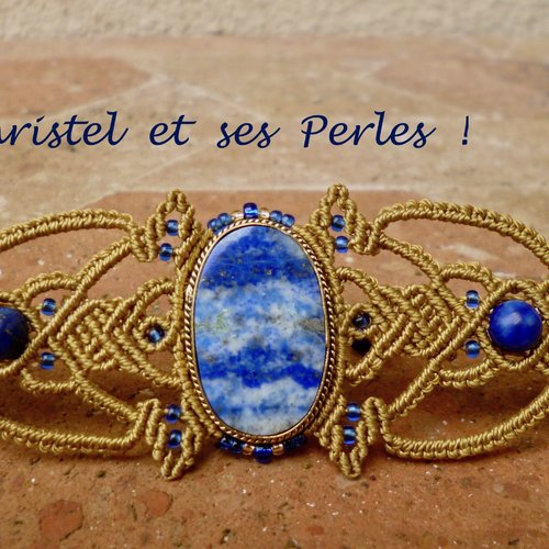 Bracelet macramé feuillage et lapis lazuli