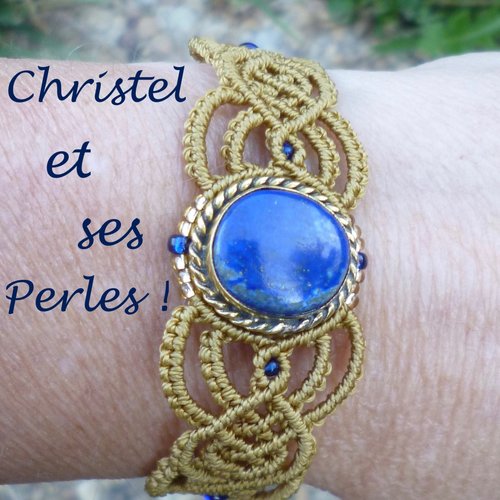 Bracelet macramé et petit lapis lazuli serti