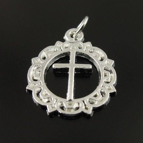 Lot de 10 breloques pendentifs croix en métal argenté vieilli bc209