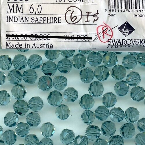 5000 6 IS *** 12 perles RONDES de Swarovski 6mm INDIAN SAPPHIRE