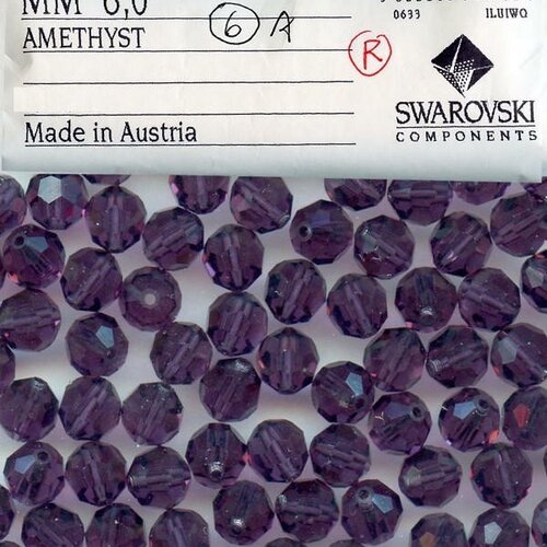 Lot de 100 Perles Rondes en verre 6mm Améthyste