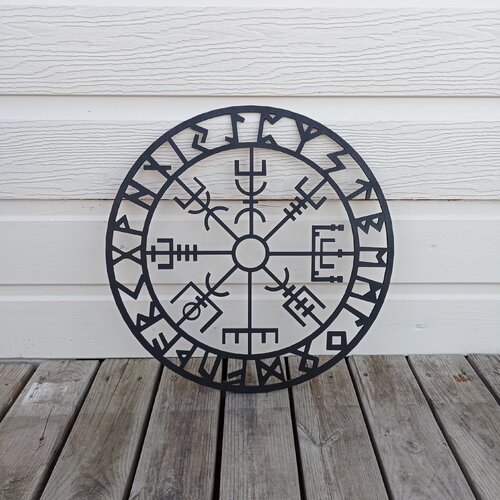 Vegvisir en bois à suspendre, décoration murale viking, style norvège et runes nordiques