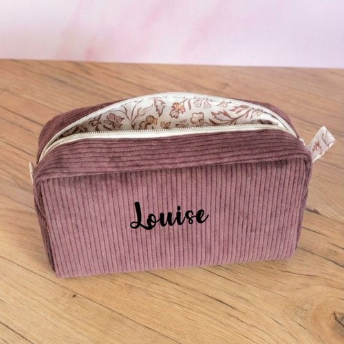 Trousse de toilette prune personnalisée en velours côtelé