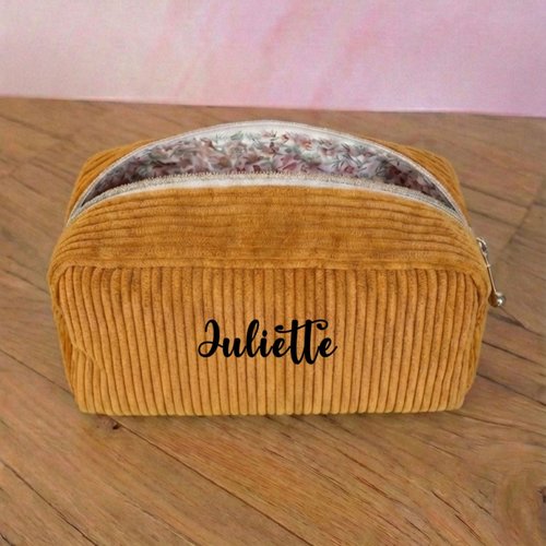 Trousse de toilette jaune personnalisée en velours côtelé