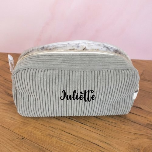 Trousse de toilette lichen personnalisée en velours côtelé avec prénom