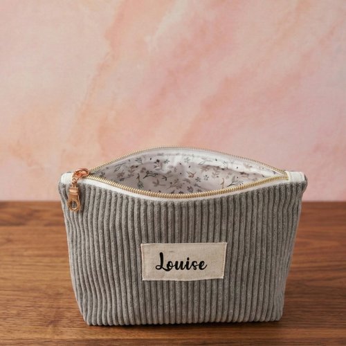 Trousse zippée lichen personnalisée en velours côtelé