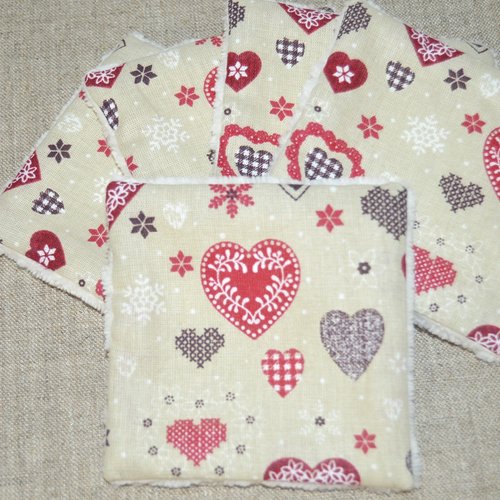 Lot de 5 lingettes démaquillantes lavables, cœurs rouges