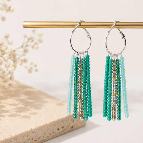 Boucles d’oreilles pendantes vertes et marron