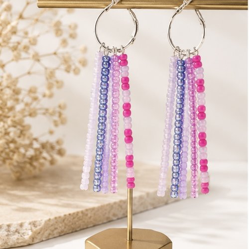 Boucles d’oreilles pendantes roses et bleu