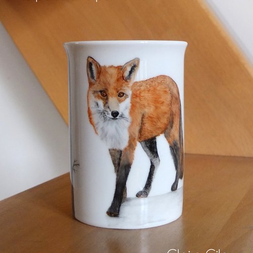 Renard peint à la main sur mug en porcelaine