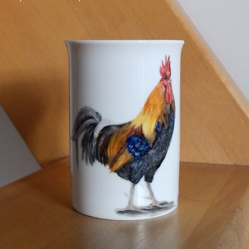 Coq peint à la main sur mug en porcelaine