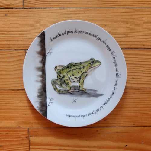 Grenouille peinte sur assiette en porcelaine