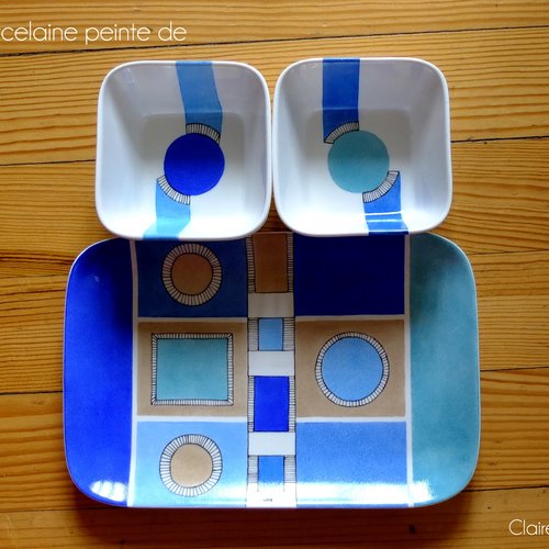 Plateau apéro en porcelaine peint à la main
