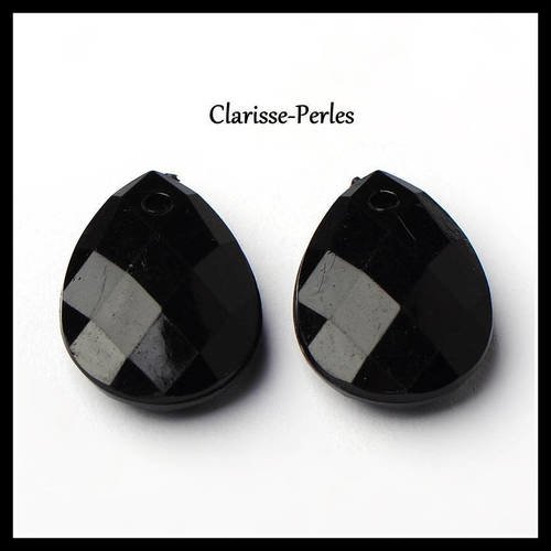 Perles breloque gouttes acryliques à facettes en noir 13x18x6mm trou 2mm