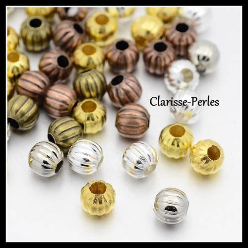 Perles intercalaires striées en métal multicolore 5mm trou 2mm