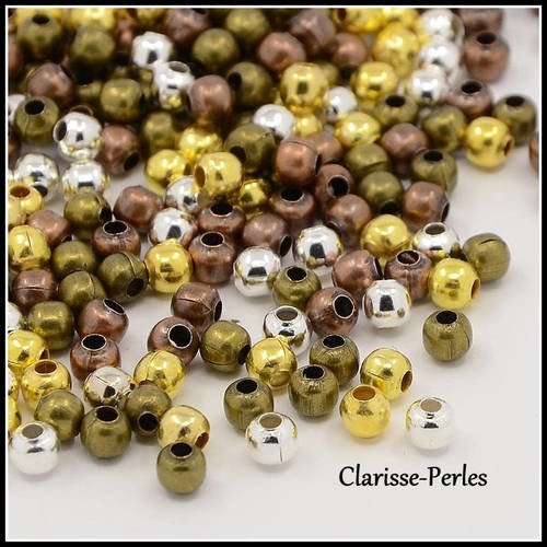 100 perles rondes en métal intercalaires multicolores 3mm trou 1,2mm