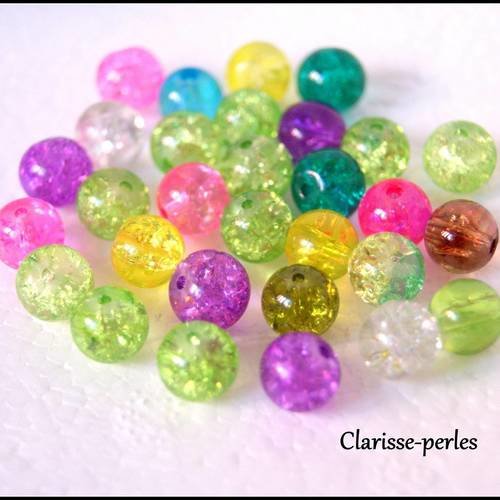 Perles verre craquelée multicolore 8mm