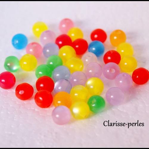 50 perles rondes en résine multicolores 6mm
