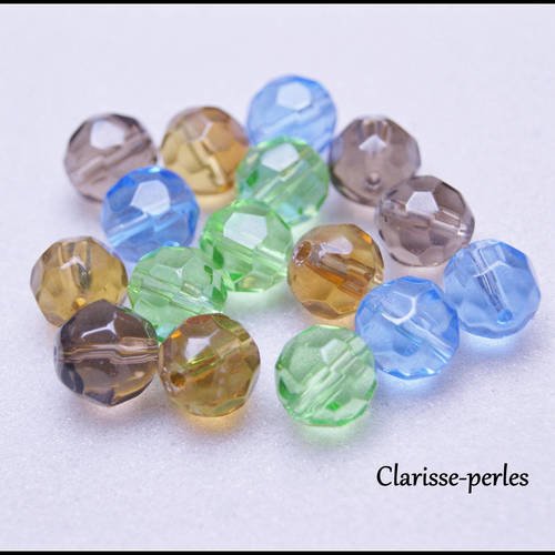 20 perles verre à facettes multicolore 12mm trou 2mm