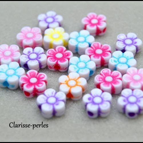Perles intercalaires fleur acryliques multicolores 8mm