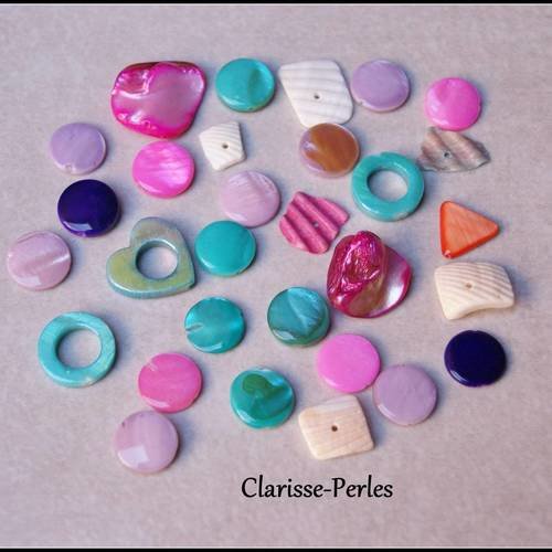 50 perles intercalaires variées nacre naturelle multicolore 11-26mm trou 1mm