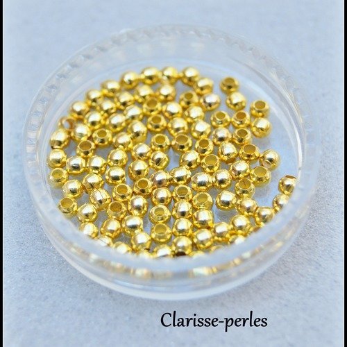 Perles rondes intercalaires en mètal doré 2mm