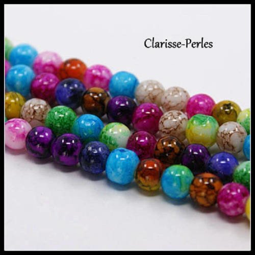 Perles rondes en verre peint couleur multicolore 8mm trou 1mm