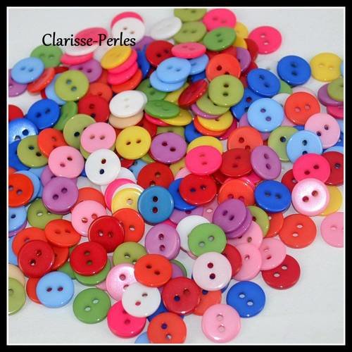 50 boutons résine rondes acryliques multicolores 11mm trou 1,5mm