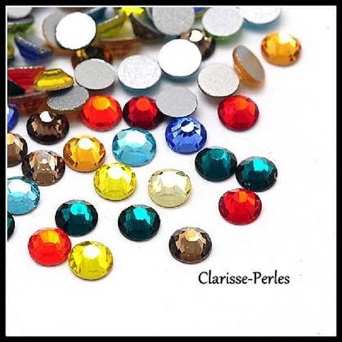 100 rhinestone strass cabochons demi perles à coller multicolore/ scrapbooking 2,4mm