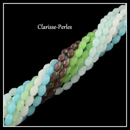 20 perles verre à facettes imitation jade multicolores 5x6,5mm trou 1mm