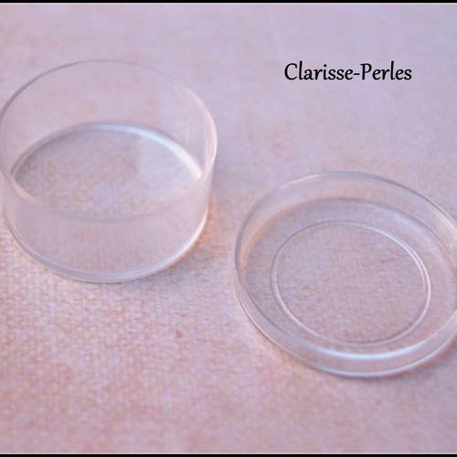 2 boîtes rondes plastique transparente 28mm