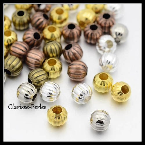 Perles intercalaires striées en métal multicolore 8mm trou 3mm