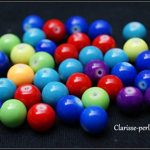 50 perles verre multicolores 10mm trou 1,5mm