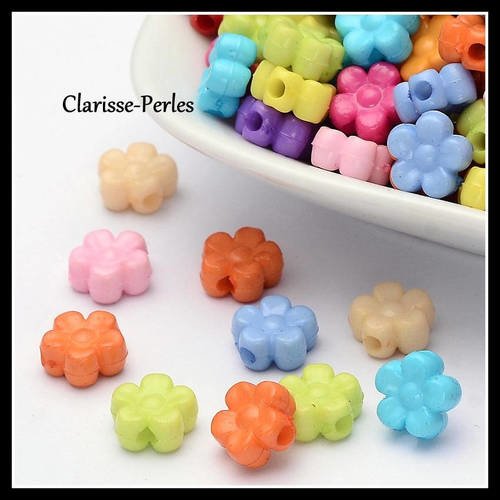 50 perles intercalaires fleur acryliques multicolores 8,5x9x4mm trou 2mm