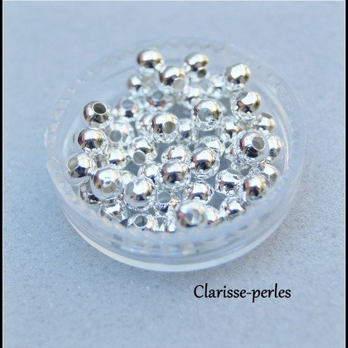 50 perles rondes en métal intercalaires argenté 4mm trou 1,5mm