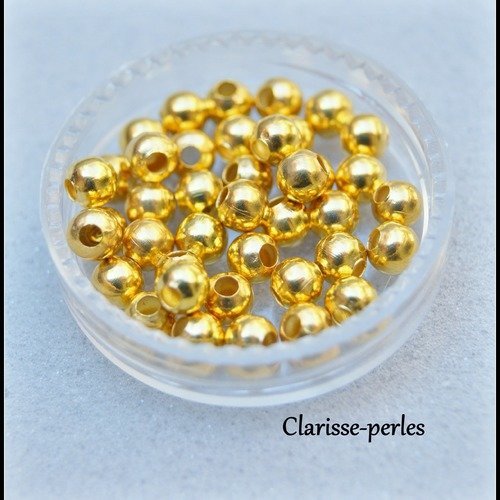 50 perles rondes en métal intercalaires doré 4mm trou 1,5mm