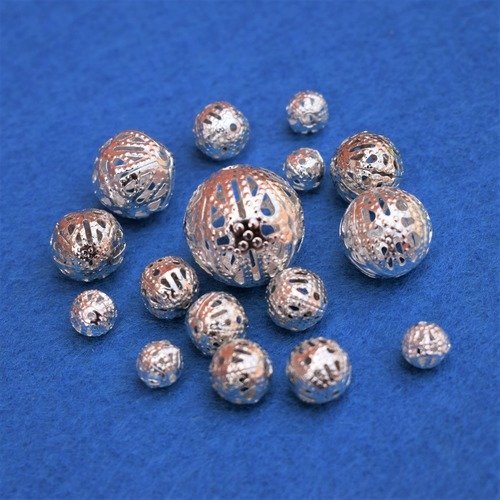 50 perles boules intercalaires filigrane argenté 6-15mm