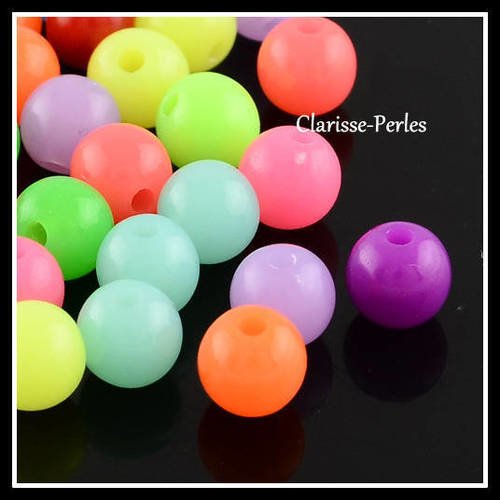 Perles rondes acryliques fluorescents multicolores 8mm trou 1,5mm