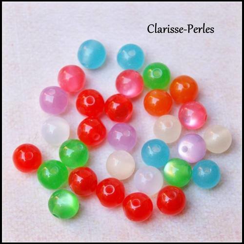 30 perles rondes en résine multicolores 8mm