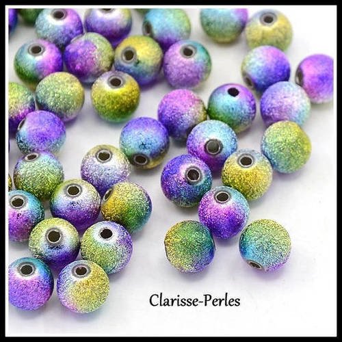 Perles acryliques rondes stardust violet multicolore 8mm trou 1,9mm